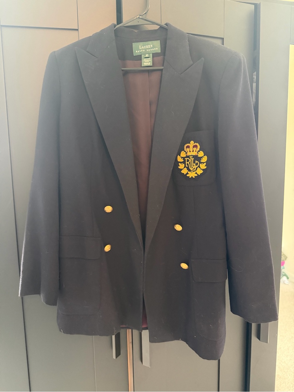 Vintage Ralph Lauren Double-Breasted Navy Blazer with Gold Crest